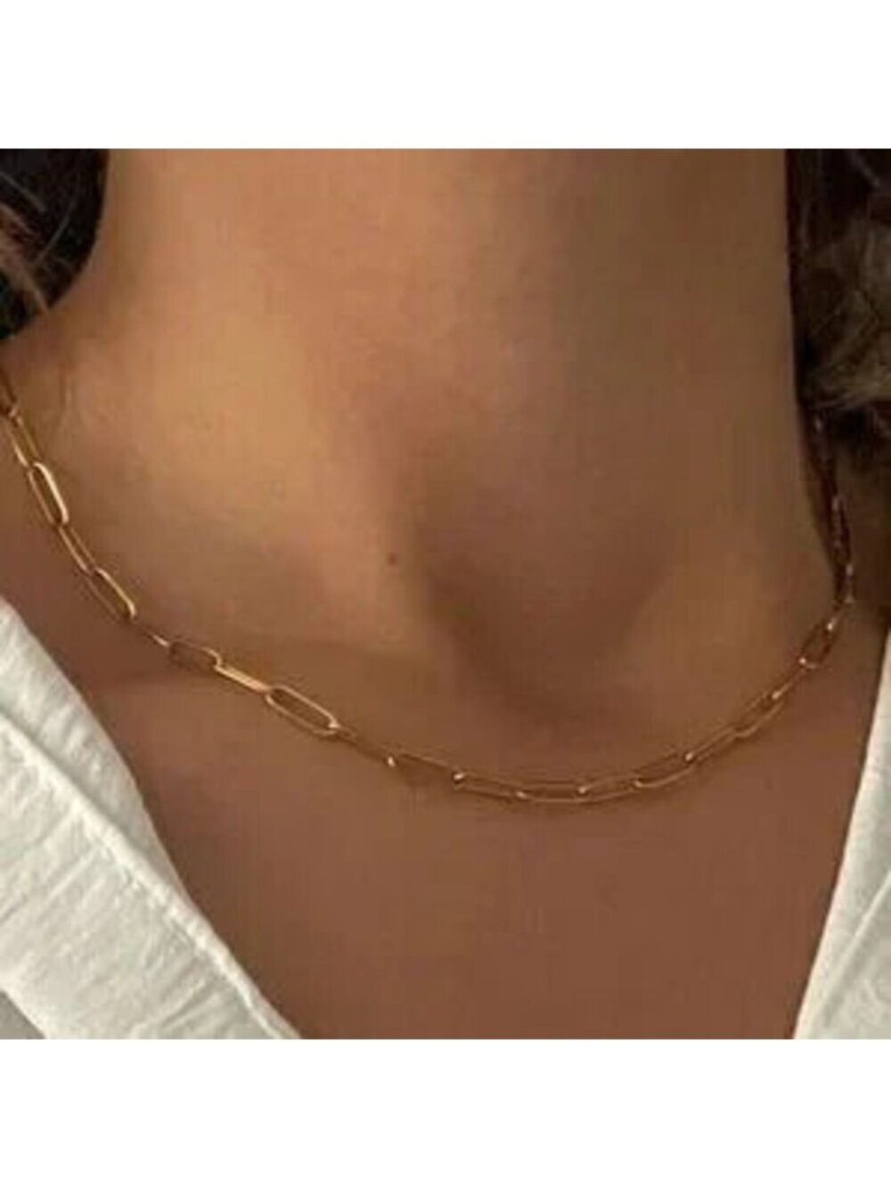 Gold Stainless Steel Paperclip Chain Necklace - Minimalist Link Chain Dainty